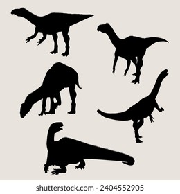 Vector dinosaur Plateosaurus silhouette set