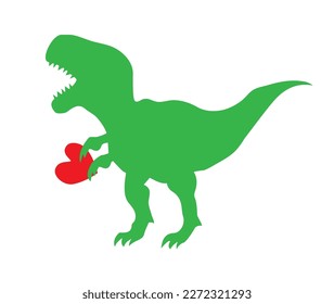 vector dinosaur with a red heart, valentines. 