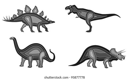 Vector Dinosaur Set. A set of 4 dinosaurs (includes Stegosaurus, Brontosaurus,Triceratops and T-Rex). File saved as EPS version 10.