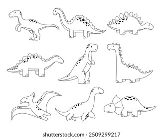 Vector dinosaur set. Line art illustrations