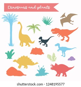 Vector Dinosaur Silhoette Set Over White Stock Vector (Royalty Free ...