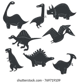 Vector dinosaur silhouette dino set isolated on white background