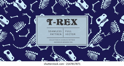 Vector Dinosaur Skeleton Pattern. Dino Seamless Bone Wrap Background