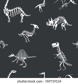 Vector Dinosaur Skeleton Pattern. Dino Seamless Bone Wrap Background