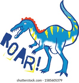 Vector dinosaur with slogan with colourful palette.