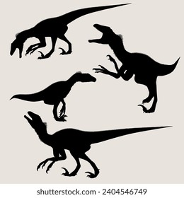 Vector dinosaur Tarbosaurus silhouette set