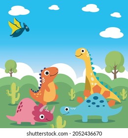 Vector with dinosaur theme with cute characters. Suitable for children