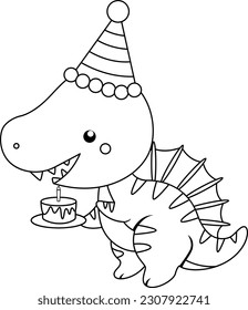a vector of a dinosaur themed birthday celebration in black and white coloring