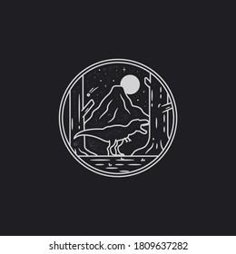 vector of dinosaur tyrannosaurus rex in the jungle mono line style illustration