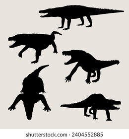 Vector dinosaur Uberabasuchus silhouette  set