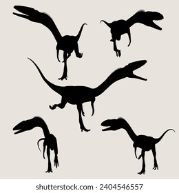 Vector dinosaur Utahraptor silhouette set