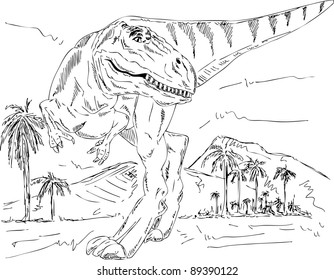 vector - dinosaur walking prehistoric nature , isolated on background