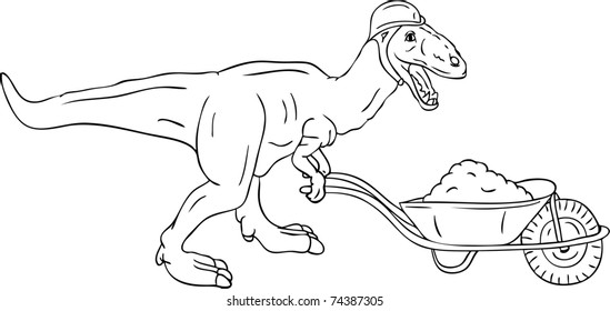 vector -  dinosaur worker  with barrow isolated on background