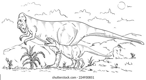 vector - dinosaurs family at countryside , isolated on background
