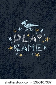 Vector dinosaurs illustration Play game. Perfect for greetings, posters, baby prints, apparel, t-shirt, baby shower, packaging, invites, graphic design and other.