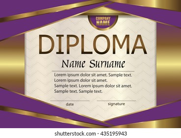 Vector diploma or certificate template. Award winner. Achievement. Reward. Winning the competition. The text on a separate layer.