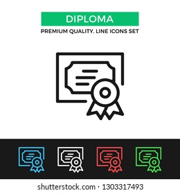 Vector diploma icon. Certificate concepts. Premium quality graphic design. Modern signs, outline symbols collection, simple thin line icons set for websites, web design, mobile app, infographics
