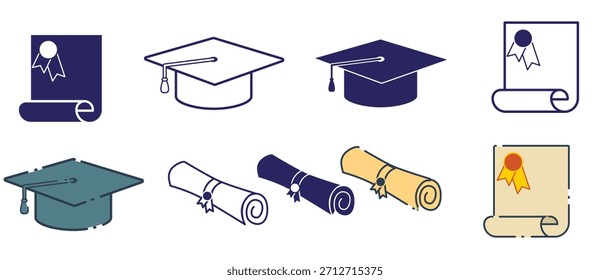 Ilustración de conjunto de iconos de diploma de Vector