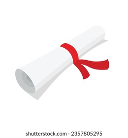 Vector diploma scroll with red bow on isolated white background rolled paper vector illustration.