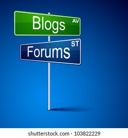 Vector direction road sign with blogs forums words.