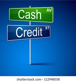 Vector direction road sign with cash credit words.