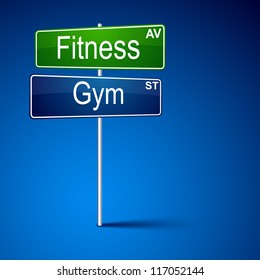 Vector direction road sign with fitness gym words.