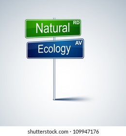 Vector direction road sign with natural ecology words.