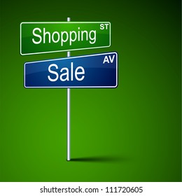 Vector direction road sign with shopping sale words.