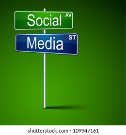 Señal de la ruta hacia el vector con palabras en medios sociales.