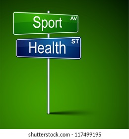 Vector direction road sign with sport health words.