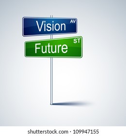 Vector direction road sign with vision future words.