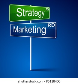 Vector direction sign with marketing strategy words.