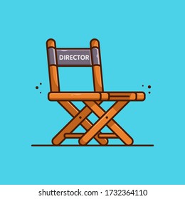 Silla del director de vectores en un fondo aislado. Icono de dibujos animados que se puede utilizar en temas de películas. Cine, películas, entretenimiento. Adecuado para página web, banner, volante, pegatina, tarjeta. 