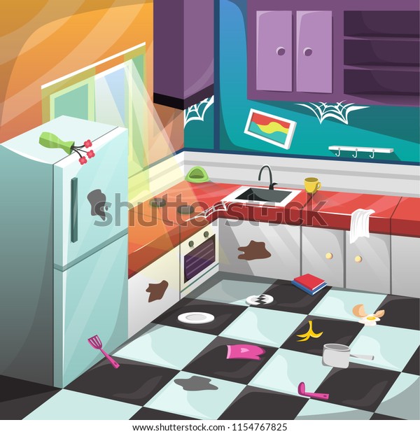 Vector Dirty Kitchen Set Interior Room Stock Vector (Royalty Free ...