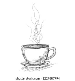 Vector Dirty Sketch Illustration - Cup of Hot Coffee