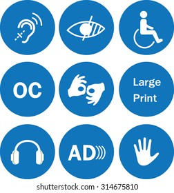 Vector disabilities icons. Disabled access icons.