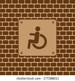 Vector disabled man restroom sign in the wall 