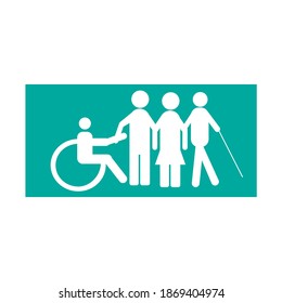 Vector Personas con discapacidad asisten a ayuda e iconos de accesibilidad.