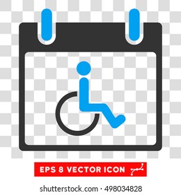 Vector Disabled Person Calendar Day EPS vector pictograph. Illustration style is flat iconic bicolor blue and gray symbol on a transparent background.
