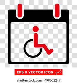 Vector Disabled Person Calendar Day EPS vector pictograph. Illustration style is flat iconic bicolor intensive red and black symbol on a transparent background.