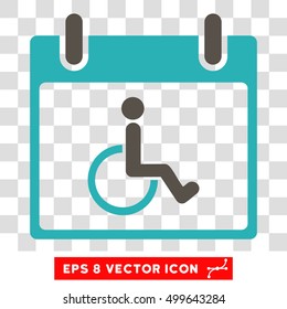 Vector Disabled Person Calendar Day EPS vector pictogram. Illustration style is flat iconic bicolor grey and cyan symbol on a transparent background.
