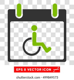 Vector Disabled Person Calendar Day EPS vector pictograph. Illustration style is flat iconic bicolor eco green and gray symbol on a transparent background.