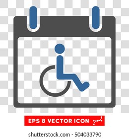 Vector Disabled Person Calendar Day EPS vector icon. Illustration style is flat iconic bicolor cobalt and gray symbol on a transparent background.