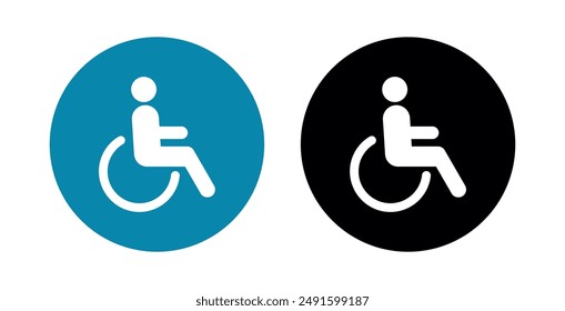 Vector Disabled Person Flat Icon Set. Handicapped or Accessibility Sign. Man in a Wheelchair Pictogram, Circle on White Background.
