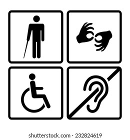 Vector disabled signs with deaf,mute, blind, wheelchair icons