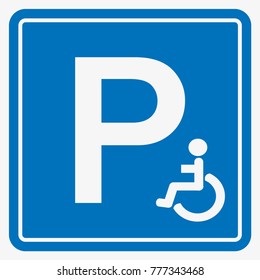 Vector disabled wheelchair symbol on blue background.