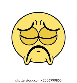 Vector Disappointed Face Emoji Sad Cartoon Groovy Illustration Isolated