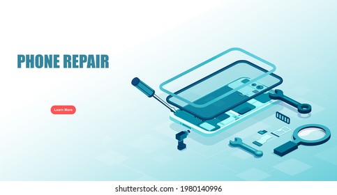 Vector of a disassembled smartphone. Mobile phone repair concept