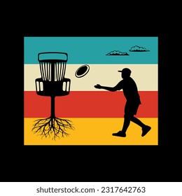 Vector Disc Golf silhouette Disc Golf player and icons vector illustration