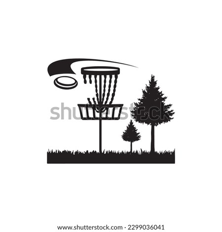 Vector Disc Golf silhouette Disc Golf player and icons vector illustration